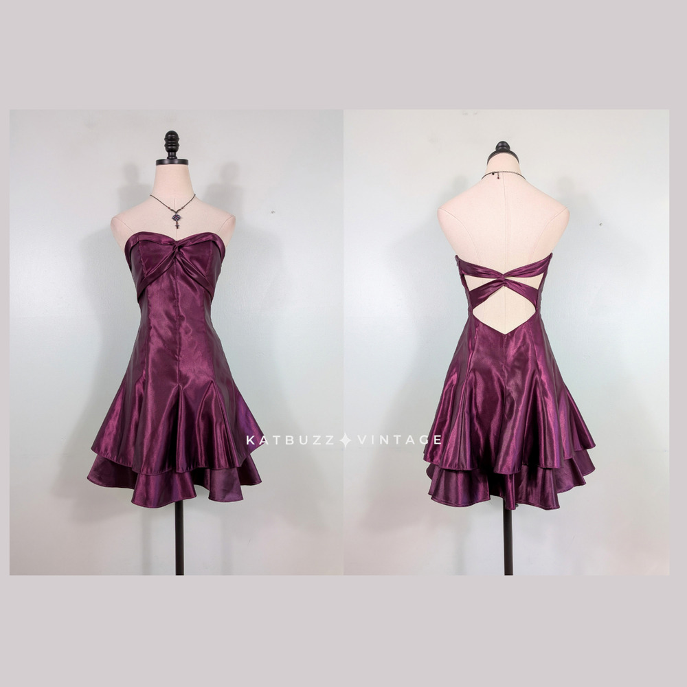 Vintage McClintock Prom Dress Mini Gown 4 Purple Y2K Strappy Ruffle Glam Hoco